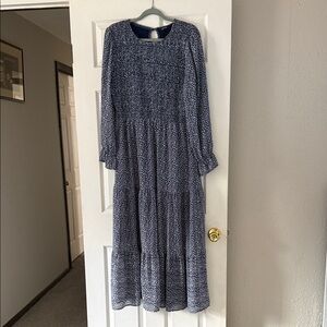 Amazon Navy Patterned Long Sleeve Dress